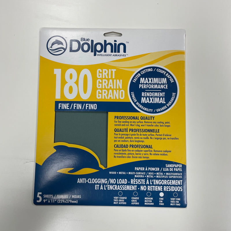 Blue Dolphin Intelligent Abrasives - 5 sheets 9"x11" - 180 Grit